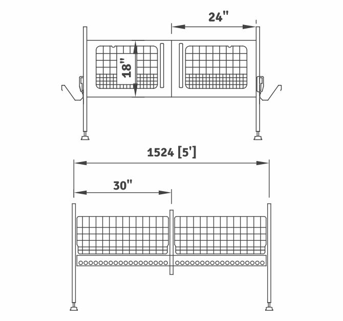 Layer box size diagram — 76.2 cm width, 60.96 cm depth, 45.72 cm back height, 35.56 cm front door height, 5 ft section length