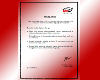 Quality Policy Certificate